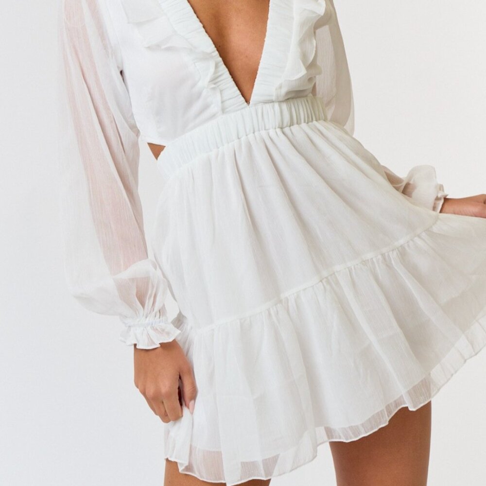 White Ruffle V-Neck Mini Dress NEW!